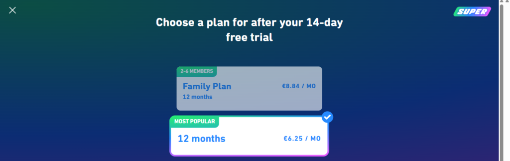 Duolingo pricing plan