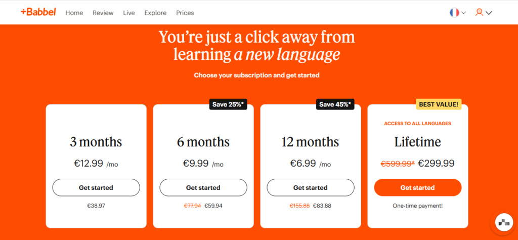 Babbel Pricing plan
