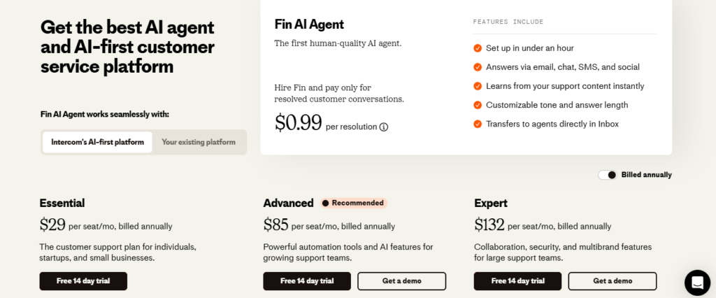 Intercom Pricing's plan