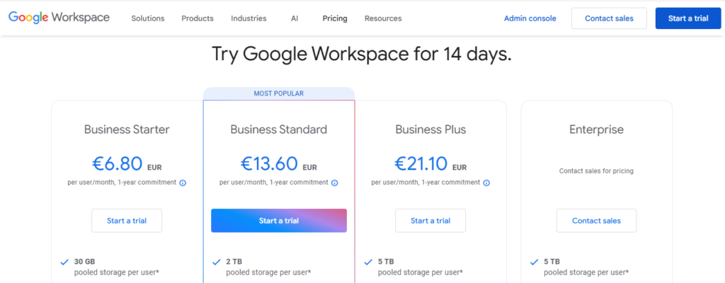 Google Workspace Pricing's plan