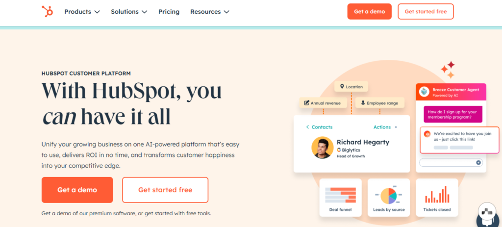 hubspot landing's page