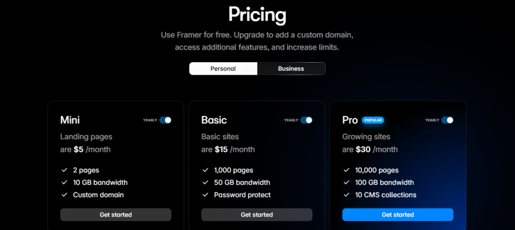 Framer Pricing's plan