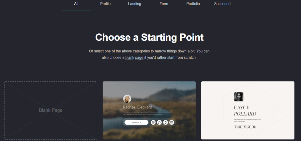 card template page