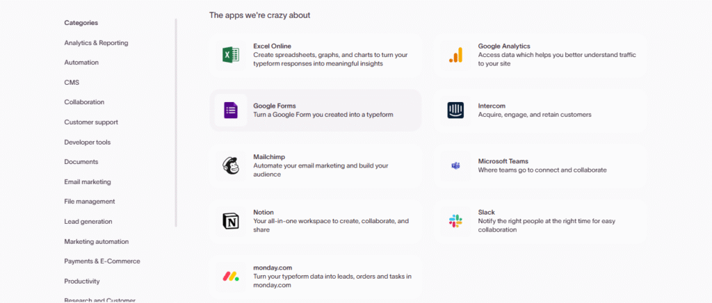 typeform Integrations