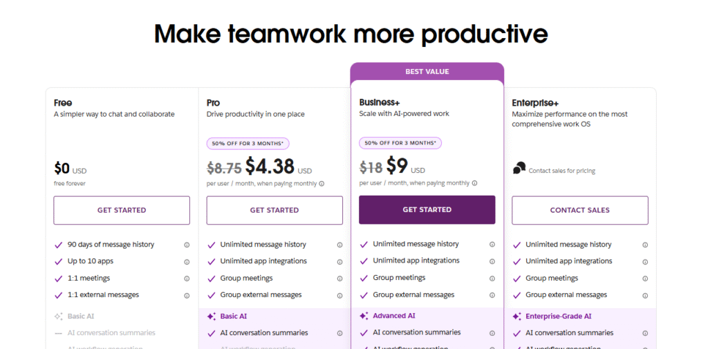 Slack pricing plan